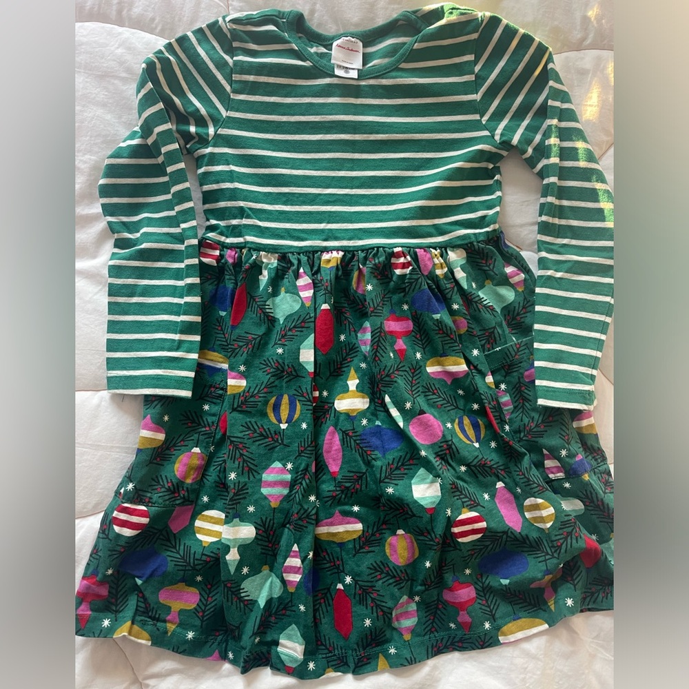 Hanna Andersson Green Striped Holiday Dress